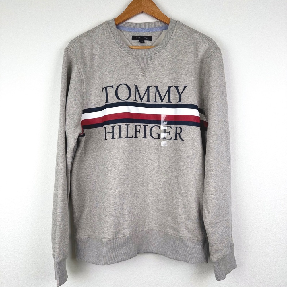 Tommy Hilfiger Sweatshirt Mens Large Gray Like New Classic Logo Streetwear